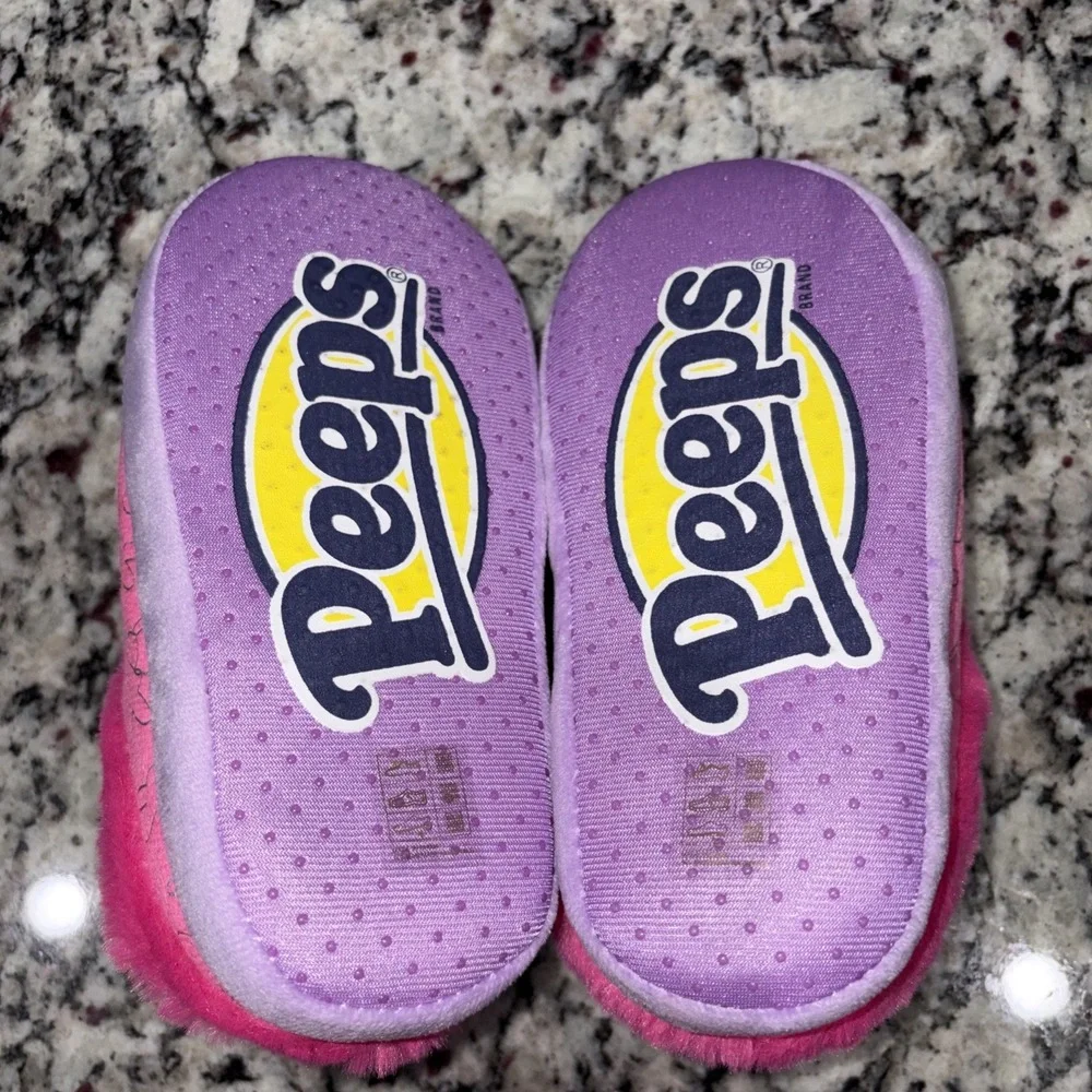 Peeps Slippers‎ Girls Size 13-1 Pink Yellow Slip On Faux Fur Lined Plush Shoes